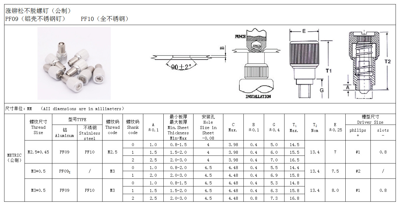 PF10松不脱螺钉